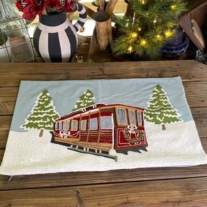 Pottery Barn Winter Wonderland Snow Streetcar Sleigh Crewel Lumbar Pillow Cover